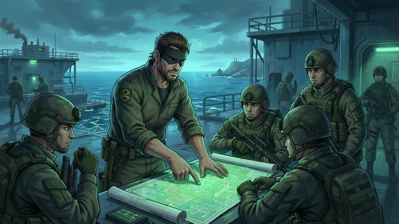 Big Boss briefing soldiers at a base, beginner guide hero