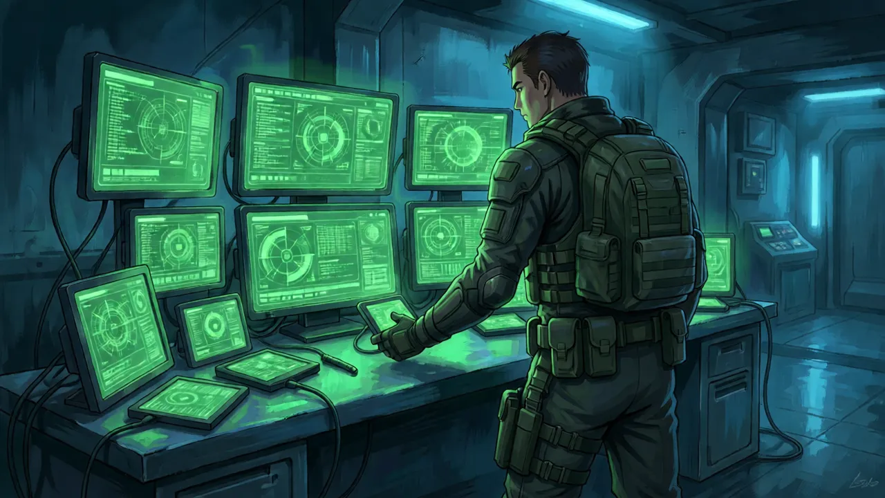 Console logos arranged on a tactical display