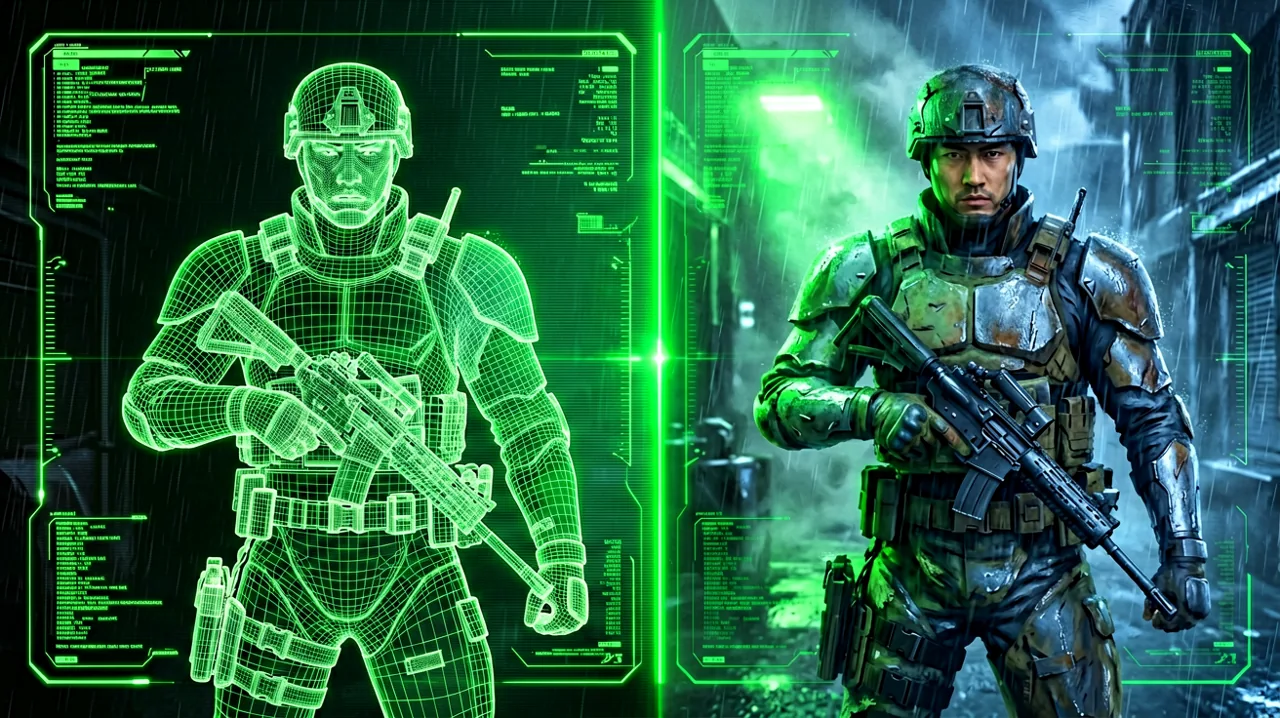 A side-by-side technical comparison grid highlighting structural rendering differences, bathed in codec-style green lighting.